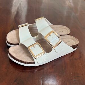 Madden Girl White Sandals with Gold Buckles